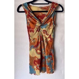Sweet Pea by Stacy Frati Floral Paisley Mesh Twist Front V-Neck Top Small